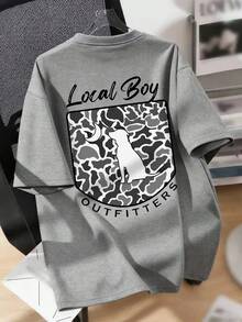 青少年男孩圓領短袖T恤，印有Local Boy Outfitters文字與動物狗圖案 - 灰色 - 查看 3