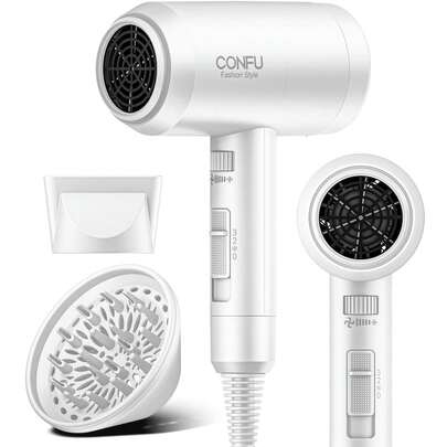 CONFU Secador de pelo de motor de alta velocidad a 21,000 RPM, portátil y ligero, secado rápido, 3 ajustes de calor, adecuado para el hogar y los viajes