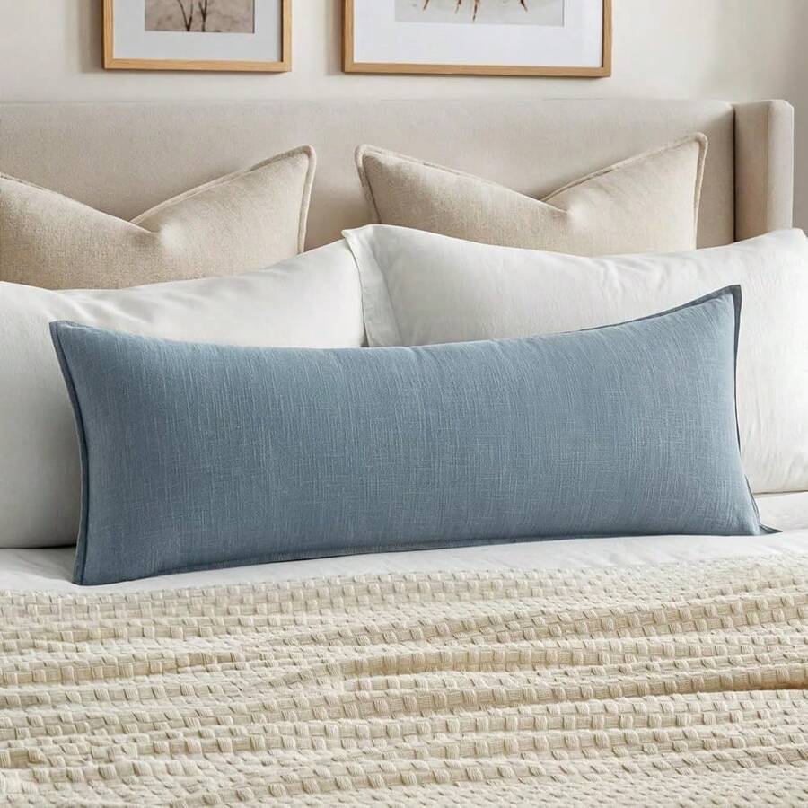 MIULEE Decorative Long Body Lumbar Throw Pillow Cover 14x36 Inch Blue Grey Boho Farmhouse Neutral Couch Throw Pillow For Bed Pack Of 1 Accent Outdoor Modern Sofa Cushion Livingroom Home Decor - 藍灰色 - 查看 1