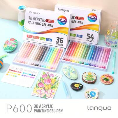 36/54色3D彩色凝胶笔套装 - 凝胶笔，中号笔尖（1.0毫米），丙烯颜料马克笔，圆珠笔，勾线笔，荧光笔，马克笔套装，色彩鲜艳，书写流畅，非常适合鲜艳的彩色书写和素描，可用于绘画、高亮、学生笔记、制作手册、办公等。