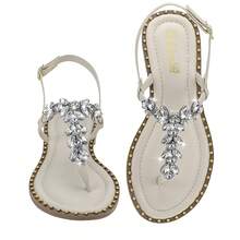 Shekinah Women's Flat Sandal With Rhinestone Embellishment, Studded Sole - Beige - View 11