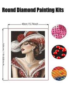 Kits de arte de diamantes para adultos Sombrero de mujer, Juego de bordado de diamantes de imitación 5D DIY de perforación completa, Pintar con kits de arte de diamantes por número, Punto de cruz para decoración de pared del hogar - Multicolor - Ver 9