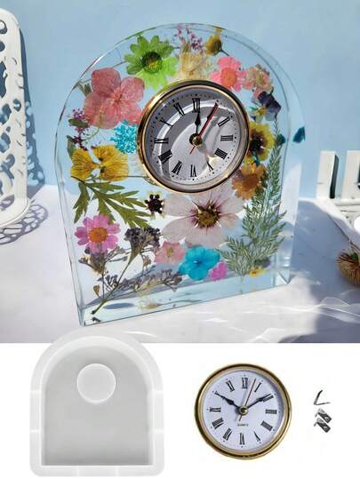 Half-Circle Clock Mold Set, Includes Tabletop Clock Mold + Movement, DIY Half-Circle Freestanding Clock Mold, Clock Decor Silicone Mold, Clock Mold Set, Practical Mold Set, Atmosphere Decoration, Birthday Gift Idea, Gift For Friends And Family, Beginner-Friendly Mold, Home Decor