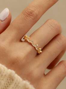 BALMORA 1枚S925纯银奢华精致优雅时尚皇冠锆石金戒指，女士派对日常佩戴珠宝礼品 - 金色 - 查看 2