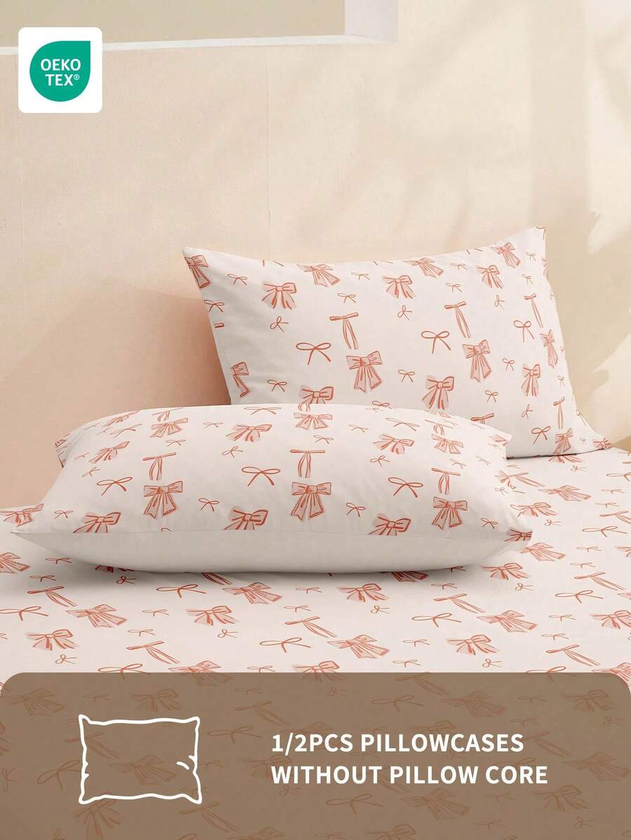 1/2pcs Lightweight Breathable Pillowcase, No Filling, Soft Pillowcase, Envelope Opening, Wrinkle-Resistant, Gentle On Hair And Skin, Improve Sleep Quality, Suitable For Bedroom, Bedding, Super Soft & Breathable, Machine Washable, Cartoon Bow Pattern, Suitable For Living Room And Home Decor, Bedroom Decor, OEKO-TEX Certified - Multicolor - View 1