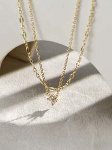 2pcs Girl's Layered Cubic Zirconia Four-Leaf Clover Charm Y Lariat Necklace - Yellow Gold - View 2