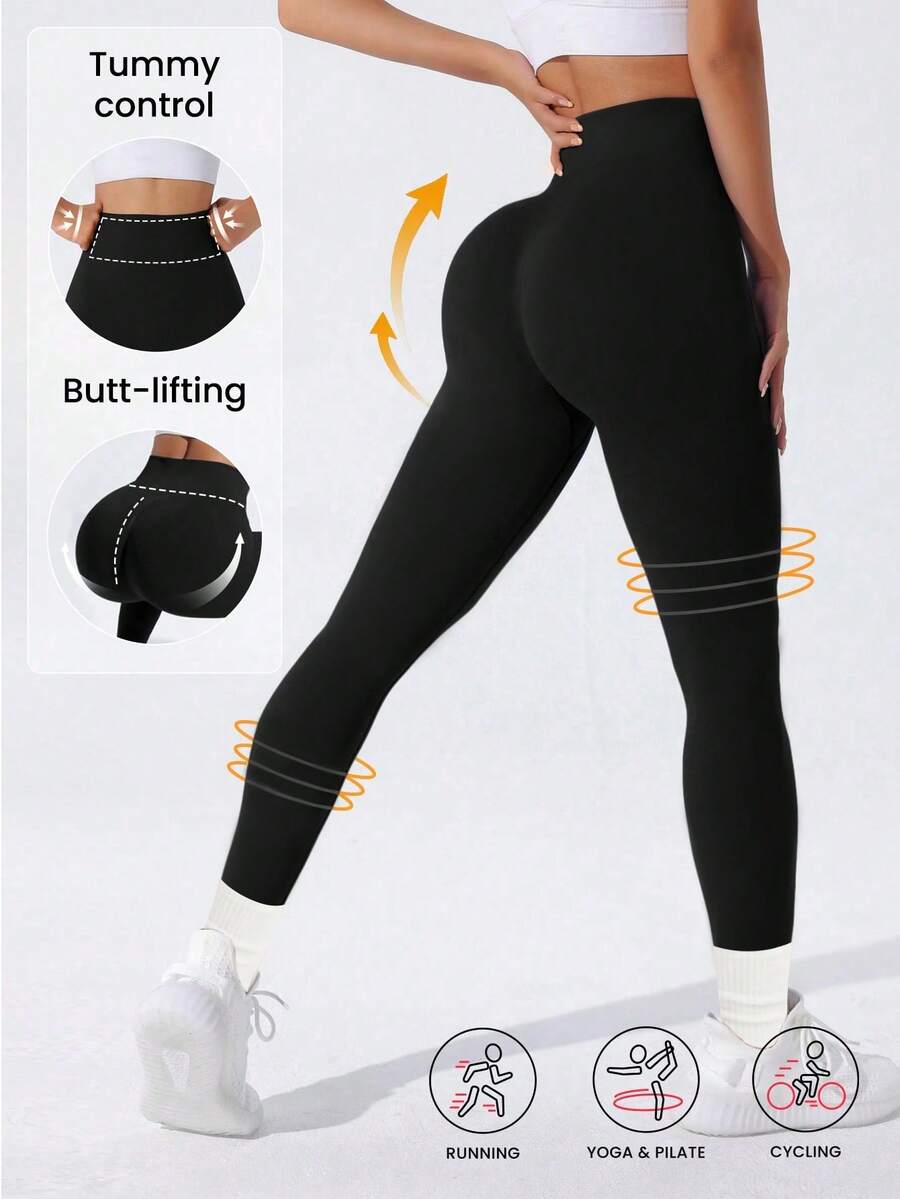 Quần yoga nữ cạp cao co giãn định hình, đồ tập yoga thể dục, quần legging mùa hè thoải mái, quần áo nữ, quần legging nữ màu đen mùa xuân - màu đen - Xem 1