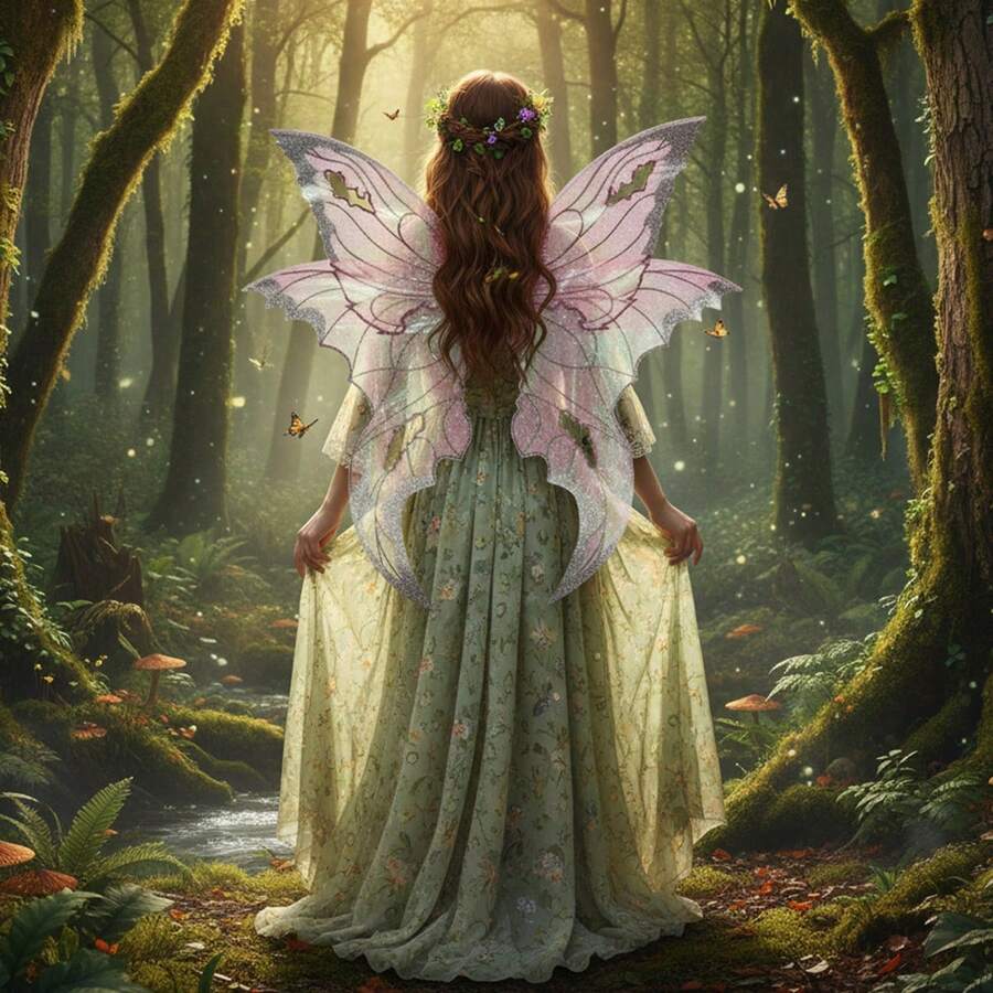 Butterfly Wings For Women Double Layered Glitter Cutout Sheer Fairy Wings Halloween Cosplay Accessories - 粉色 - 查看 1