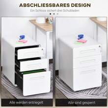 Rolling Filing Cabinet/Office Storage Container With 3 Drawers, Steel, White, 39x48x59cm - White - View 9