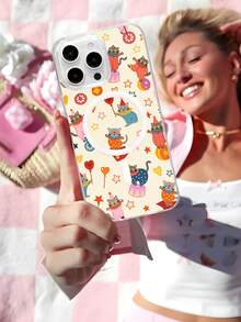 1pc Cream Circus Cats Pattern Clear Magnetic Acrylic Phone Case 1800 Strong MagSafe Shockproof & Crystal Clear Design Holiday Gift For Girlfriend Or Self Use Compatible With IPhone 17 16 15 14 13 12 11 XSMAX XS X Series & Galaxy S Series & Galaxy A Series & Galaxy Z Series - 無色 - 查看 3