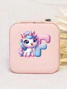 1个个性化独角兽字母印花皮革首饰戒指盒，拉链首饰盒，情人节礼物 - 彩色 - 查看 8