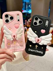 1pc New INS Style 3D Angel Wings Stand Holder Case Compatible With IPhone 17 Pro Max, Compatible With IPhone 16, 15 Plus, 14 Pro, 13 Pro Max, 12 Pro Max, Soft Silicone Fashionable Protective Cover - Black - View 5