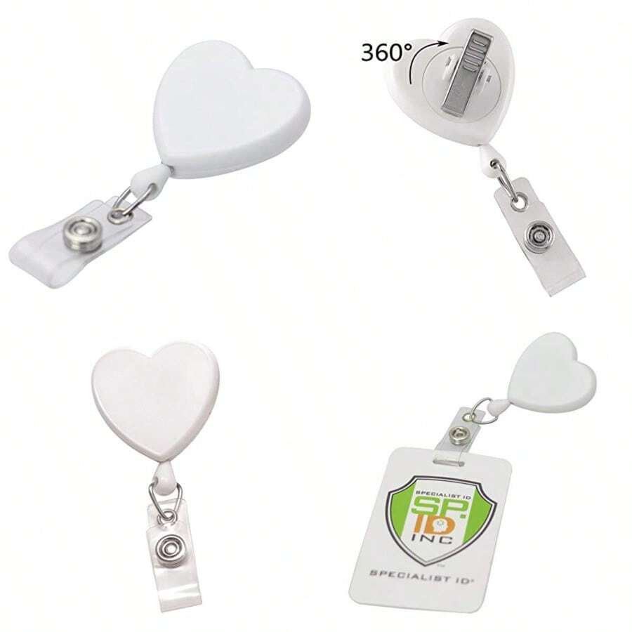 Heart Shaped Retractable Badge Reel With Rotating Swivel Spring Clip - Cute Heavy Duty Name Tag Reels For Nurses Pediatrics Teachers EKG And More White - 1 Đơn lẻ - Xem 1