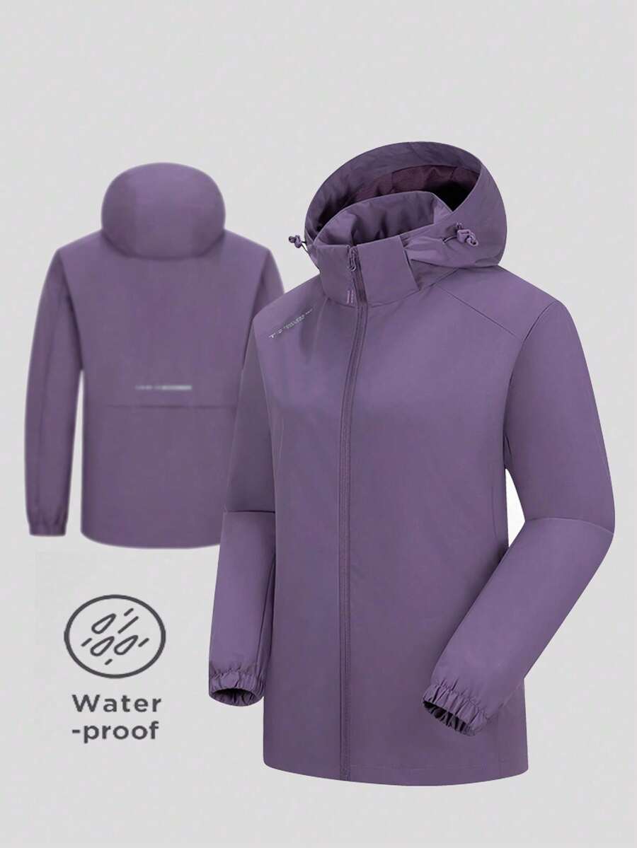 Winbreaker Warm Fleece Lined Soft Shell Jacket, Hooded, Waterproof Windproof, Lightweight Insulation, Suitable For Hiking Camping, Fleece Fabric, Winter - Purple - View 1