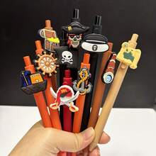 10支装海盗主题圆珠笔 - 黑色墨水，海洋主题设计，饰有骷髅头、骨头、锚和骷髅图案 - 非常适合办公、海盗主题派对礼品/用品、海洋主题、海盗派对装饰 - 套裝 - 查看 1
