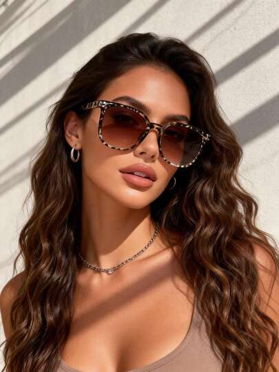 1pc Women's Oversized Black Leopard Print Plastic Fashion Sports Style Glasses, Suitable For Outdoor, Summer, Beach, Travel, Party, Etc.