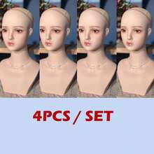 JINGFA 4PCS Realistic Mannequin Head Stand For Wigs,Lifelike PVC Manikin Head Display Heads For Sunglasses Earrings Jewelry Display, Wig Stand - 駝色 - 查看 1
