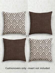 Bộ 4 vỏ gối phong cách Bohemian cổ điển, họa tiết hình học, thiết kế tối giản sang trọng, siêu mềm mại thoải mái, khóa kéo ẩn, có thể giặt máy, vỏ gối trang trí nhà cửa cho ghế sofa, phòng khách, phòng ngủ, không kèm ruột gối. - màu nâu - Xem 2