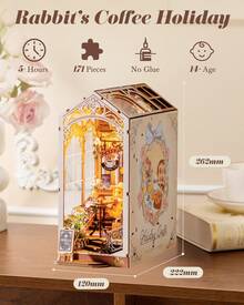 Robotime Rolife Holiday Café Reading Corner – DIY Mini House With Warm LED Light, Glue-Free Assembly, Bookshelf Decoration, Creative Gift For Teenagers And Adults - Multicolor - View 5