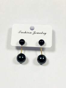 1 Pair Faux Pearl Earrings, Simple & Elegant Design, Suitable For Parties And Gifts - Black - View 5