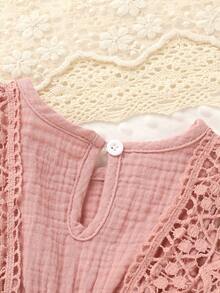 2pcs/Set, Baby Girl, Soft And Comfortable, Casual Elegant Fashionable Cute, Hollow Lace Tassel Trim And Bow Decoration, Pure Cotton Romper And Headband, Baby Girl Clothing, Newborn Baby Girl Clothing, Baby Supplies, Baby Clothing, Suitable For Summer Daily Wear, Party, Party, Home, Photography, Outdoor Activities - Multicolor - View 9