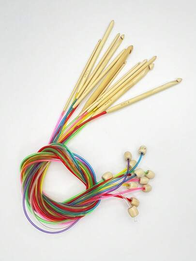 12pcs Colorful Crochet Hook Set, Includes Beaded Yarn Hooks, Handcraft Tools For Knitting Sweaters, Circle Needles