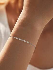 1pc S925 Sterling Silver Minimalist Cubic Zirconia Inlaid Bracelet, Women's Single Row Five Small Diamond Bangle, Niche Ins Luxurious Accessory Gift - Diamond - View 11
