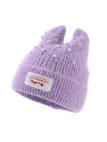 1 pieza Gorro de punto con oreja de gato decorado con emblema "Loverboy" y cristales, adecuado para mantener el calor en otoño/invierno y combinar con atuendos, también para verano y playa - A - Ver 3