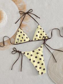 2pcs/Set Women's Sexy & Fashionable Purple Bikini Swimwear, Summer Beach Wear, Random Print Vacation - Light Yellow - View 4