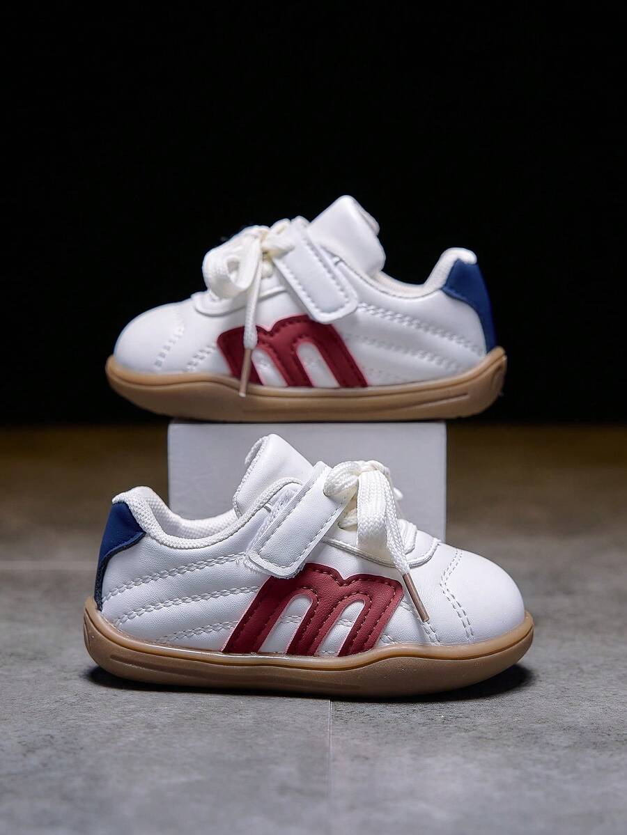 1 Pair Fashionable Baby Shoes, Toddler Soft Sole Casual Sneakers With Hook And Loop Design, Easy On/Off - Red - View 1