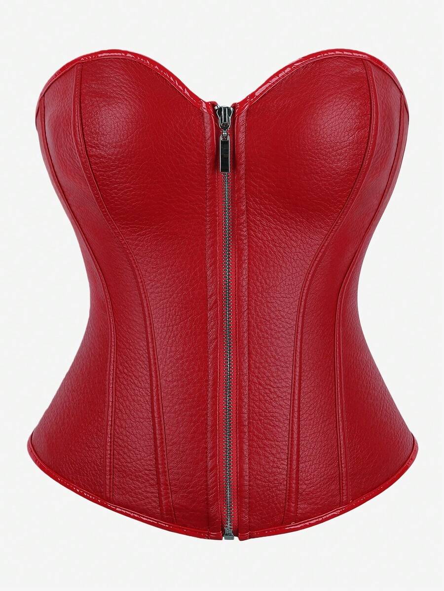 Áo corset trùm ngực có khóa kéo, áo corset định hình eo dùng ngoài hoặc mặc nhiều lớp, trang phục phong cách punk, dạ hội hóa trang, Halloween. - Đỏ - Xem 1