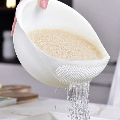1pc Multifunctional Plastic Rice Washing Bowl, Can Be Used As Rice Washing Bowl, Vegetable Basket, Fruit Drainer - Suitable For Healthy Meal Prep And Efficient Kitchen Use, Practical Kitchen Tool
