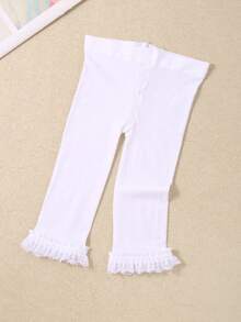 1件白色天鹅绒柔软蕾丝边公主风打底裤，适合0-36个月的女宝宝，可搭配裙子穿着，舒适柔软的面料不刺激皮肤 - 白色 - 查看 4