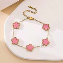 1 件五叶贝母不锈钢手链，轻奢，小众韩式风格，简约，个性化，不易褪色，女士饰品 - 彩色 - 查看 11