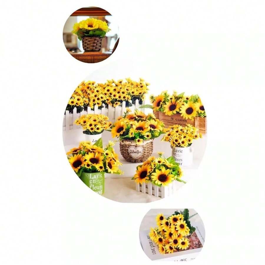 Kit 2 Buque com 5 Flor Girassol Artificial P/Decoração casamento, arranjos Buque Moderno 2026 - Amarelo - Visão 1