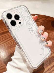 1pc White Line Floral Pattern Transparent Full Coverage Anti-Drop TPU Minimalist Phone Protective Case Compatible With IPhone 11 12 13 14 15 16 17 Pro Max, A55/54/53/52/51, S25/24/23/22/21 Series - Multicolor - View 4