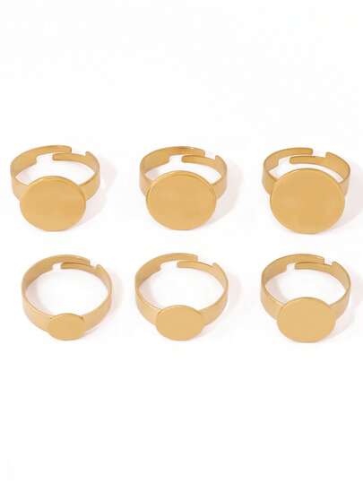 5pcs Stainless Steel Round Adjustable Open Rings Findings Stone Blank Ring Base For DIY Rings Jewelry Making Accessories Supplies