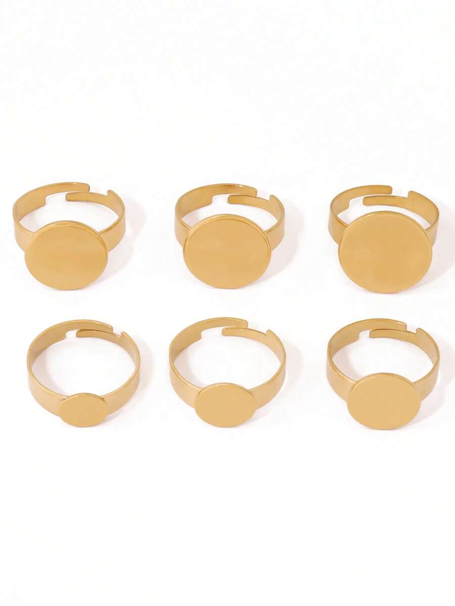 5pcs Stainless Steel Round Adjustable Open Rings Findings Stone Blank Ring Base For DIY Rings Jewelry Making Accessories Supplies - Ring Setting - View 1