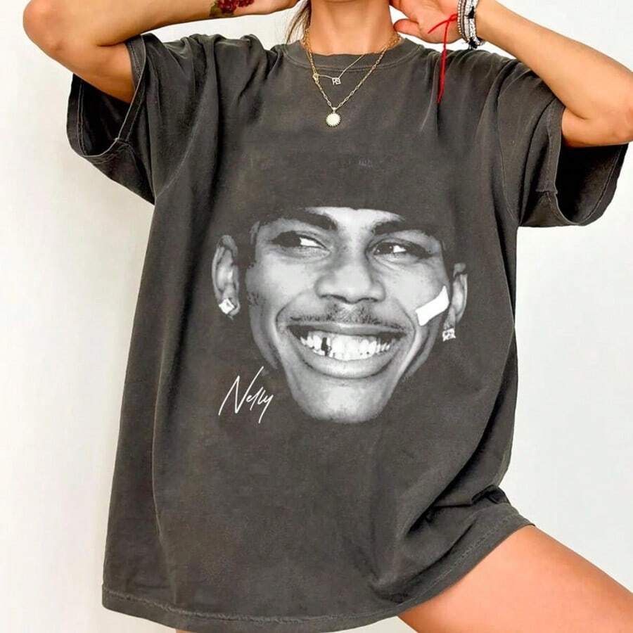 Co Mfort C Olors Nelly Big Face T-Shirt, Rapper Vintage Shirt Gift For Woman And Man - màu đen - Xem 1