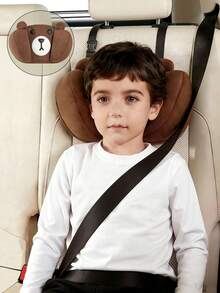 1个儿童汽车座椅头枕，泰迪熊旅行枕，安装简便，舒适睡眠支撑，透气面料，可调节，硅胶防滑颗粒，适用于婴儿车和汽车，婴儿旅行睡眠配件！ - 兒童汽車座椅頭枕 - 查看 2