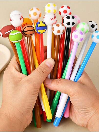 1pc Football/Basketball/Rugby Shaped Cartoon Neutral Pen, Cute Student Ballpoint Pen, Carbon Black Ink Pen, Stress Relief Funny Accessory, High-Quality Ball-Point Pen