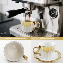 Coffee Cup Set With Saucers 6 Pieces, 3.5oz Gold Trim Ceramic Espresso Cups, Small Porcelain Demitasse Cups For Turkish Coffee, Espresso, Cappuccino, Latte, Macchiato & Tea, Elegant Drinkware Set For Home Café Bar, Coffee Lovers Gift - White - View 8