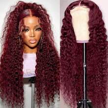 13x6 99j Burgundy Lace Front Wigs Human Hair 250 Density Deep Wave Lace Front Wigs Human Hair Pre Plucked Red Wine Curly Human Hair Wig 13x4 HD Frontal Glueless Colored Wet And Wavy Loose Water Wave For Women - S99J - 查看 2