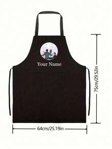 1pc Customized Black Kitchen Cooking Apron, Modern Polyester Oil-Proof Apron, Customized Kitchen Apron, Nordic Home Apron, Personalized Cooking Wear, Dust-Proof Chef Apron, Wedding Party Apron, Sleeveless Kitchen Wear, Customizable Text And Personalized Photo Cooking Utensils, Washing Gloves - Multicolor - View 14