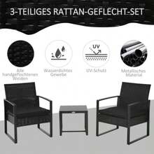 Poly Rattan Garden Furniture Set For 2 People, Balcony Furniture Set With Cushions, Black, Weather-Resistant And Modern For Patio And Garden - Black - View 4