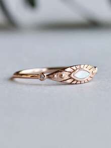 Latest Silver Marquis Ring, Mother Of Pearl Ring, Bohemian Style Ring, Stamp Ring, Rose Chocolate Ring - 玫瑰金 - 查看 2