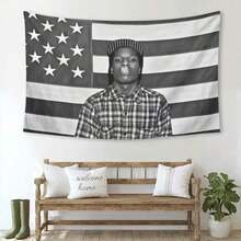 A$AP Rocky ASAP American Flag Rap Rapper Motivational Inspirational Office Gym Wall Dorm Decor Flag Only Sewing Dorm Decor - 黑色 - 查看 3