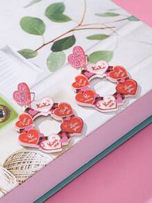 1 Pair Fashionable Cute Acrylic Heart Printed Stud Earrings, Pendant Earrings For Women Daily Wear - Heart Flower - View 4