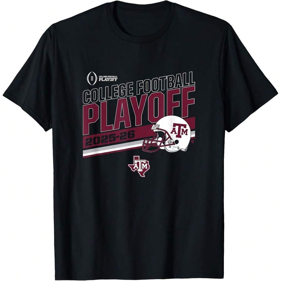 Texas A&M Aggies College Football Playoff Ste 2025 T-Shirt All Seasons,220g Pure Cotton Single-Sided Printed Crew Neck Short-Sleeved T-Shirt,Unisex Top,Base Layer - Màu 8 - Xem 1