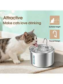 3升/101.45液盎司/0.793加仑不锈钢自动猫咪饮水器 | 静音USB供电宠物喂食器，带水位指示器和蓝色LED灯，金属结构，时尚金属外观，无需电池 - 彩色 - 查看 3